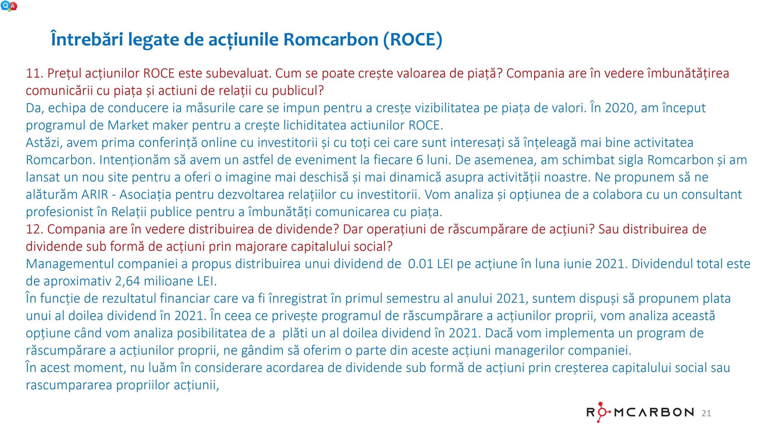 Prezentare oficiala -Teleconferință cu analiști, investitori și jurnaliști &ndash; 13 Aprilie 2021