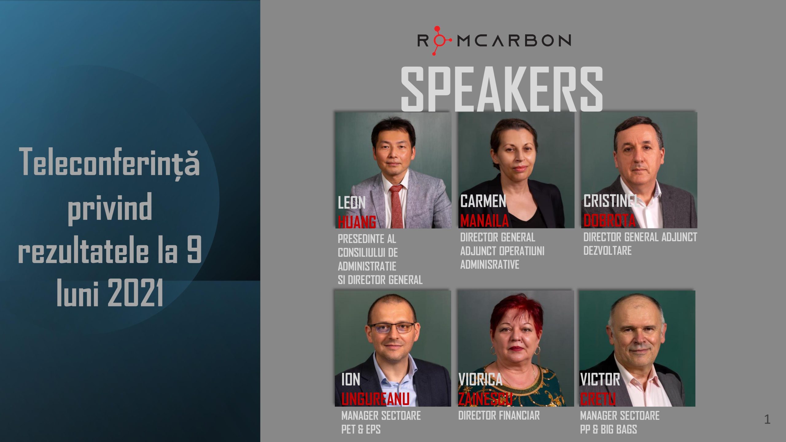 Prezentare oficiala -Teleconferință cu analiști, investitori și jurnaliști &ndash; 18 Noiembrie 2021