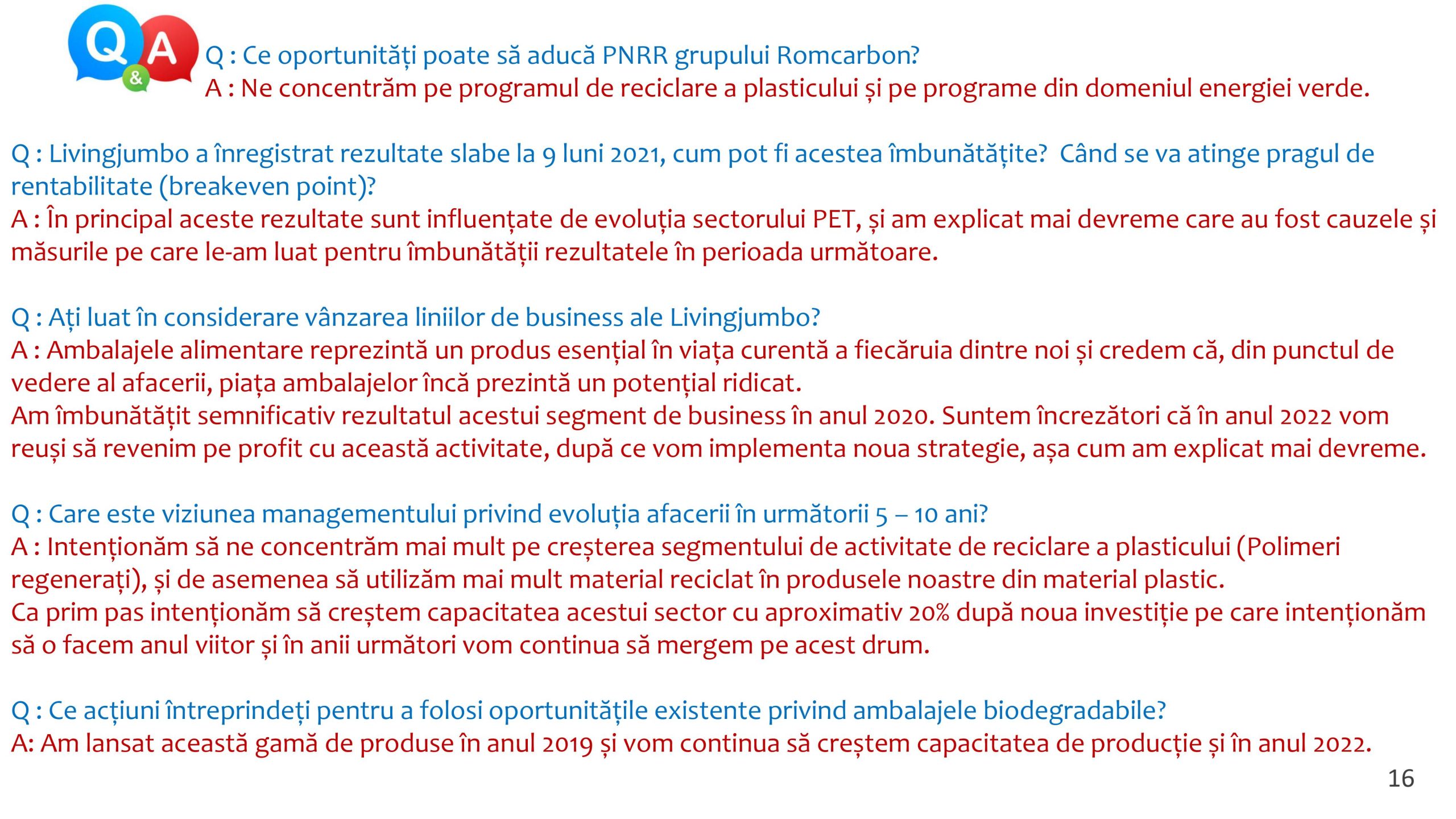 Prezentare oficiala -Teleconferință cu analiști, investitori și jurnaliști &ndash; 18 Noiembrie 2021