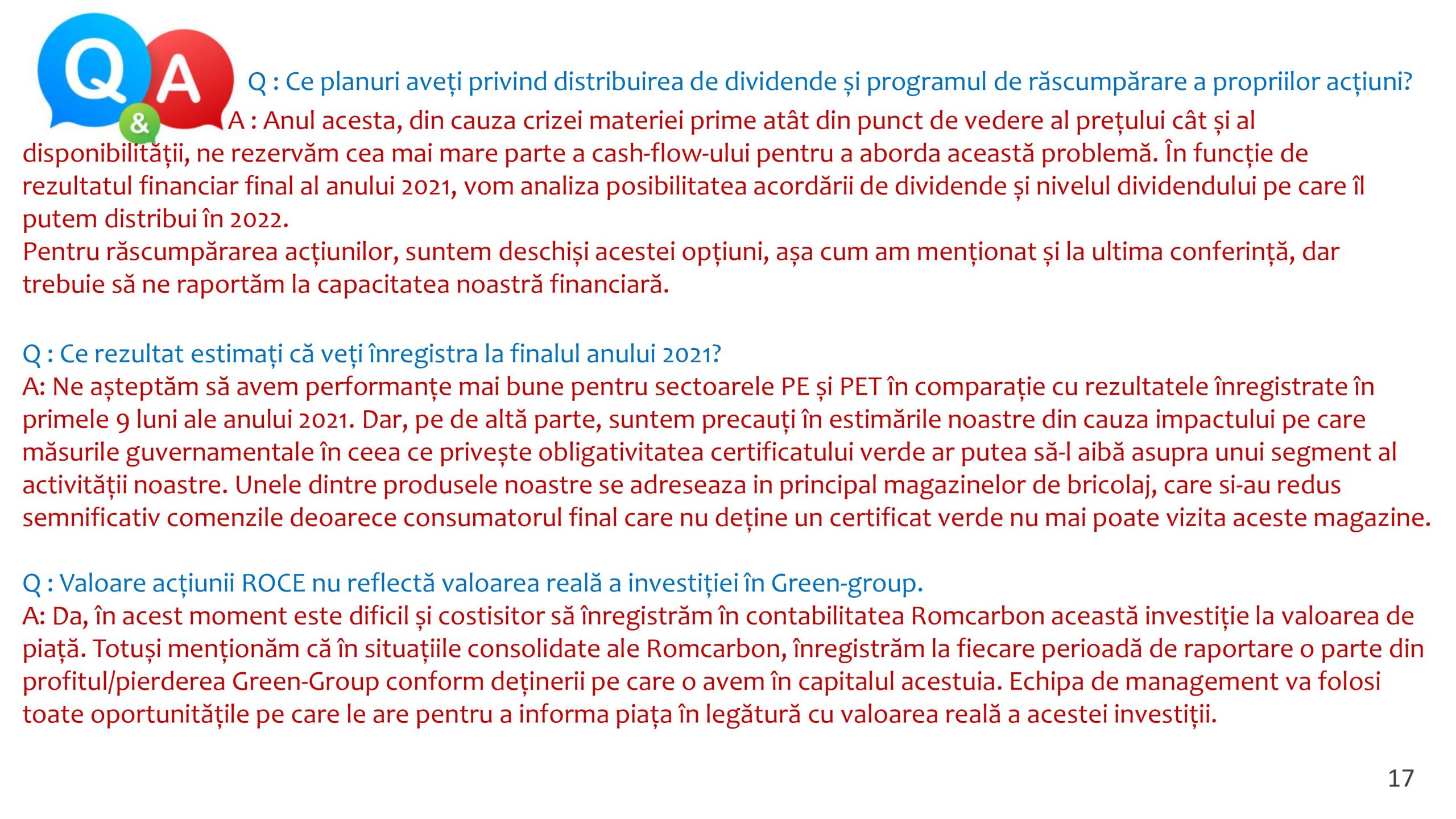 Prezentare oficiala -Teleconferință cu analiști, investitori și jurnaliști &ndash; 18 Noiembrie 2021