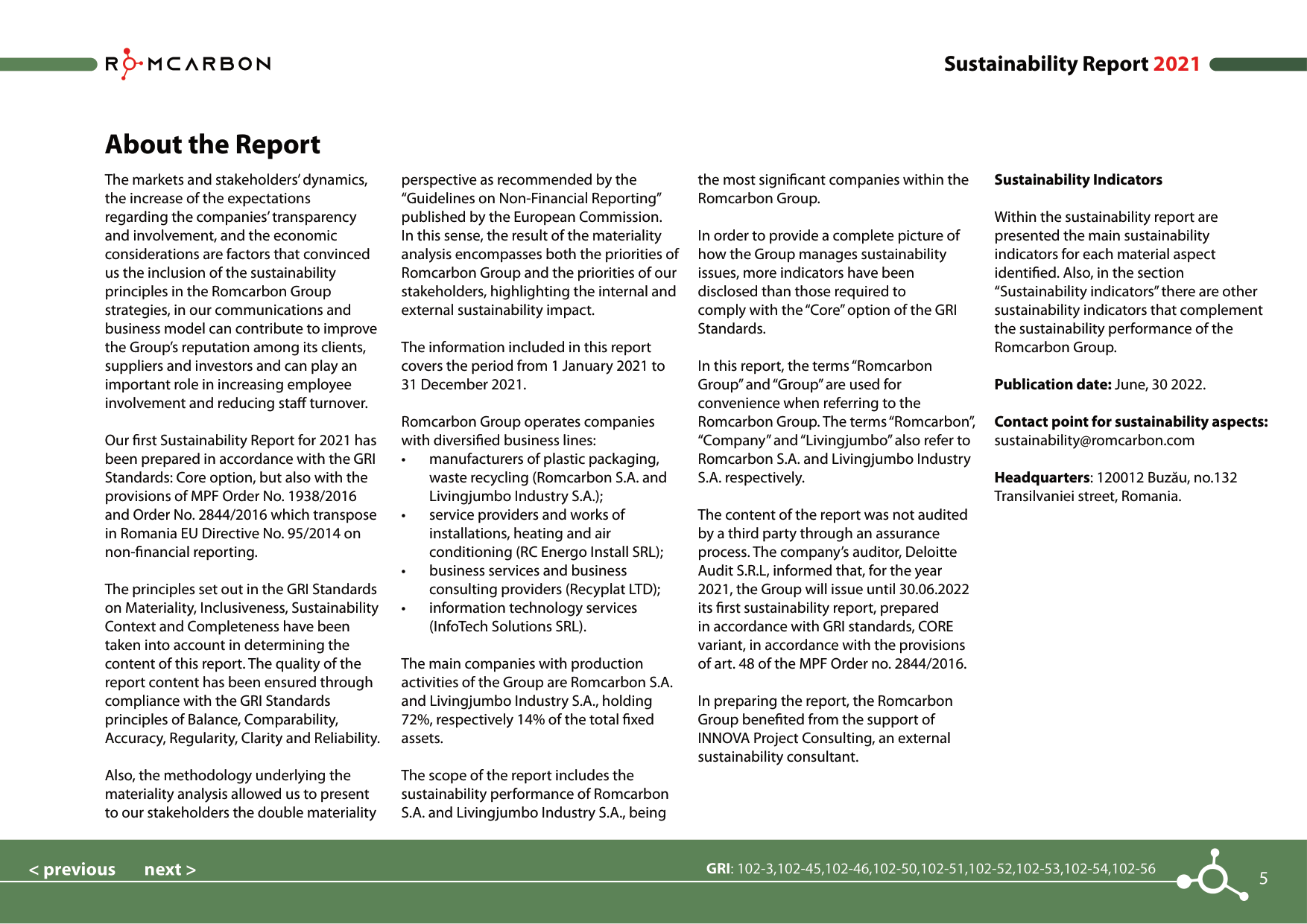Sustainability reports 2021