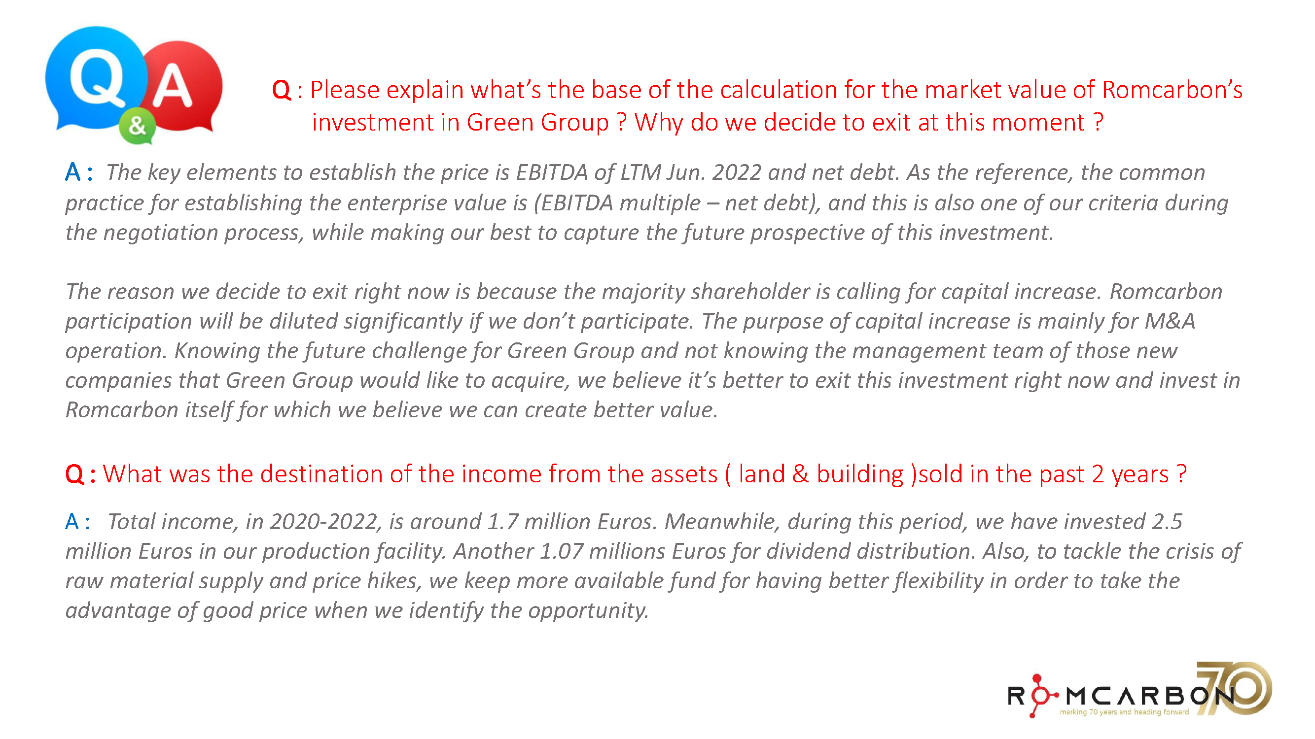 Official presentation -Teleconference with analysts, investors and journalists &ndash; 18th of November 2022