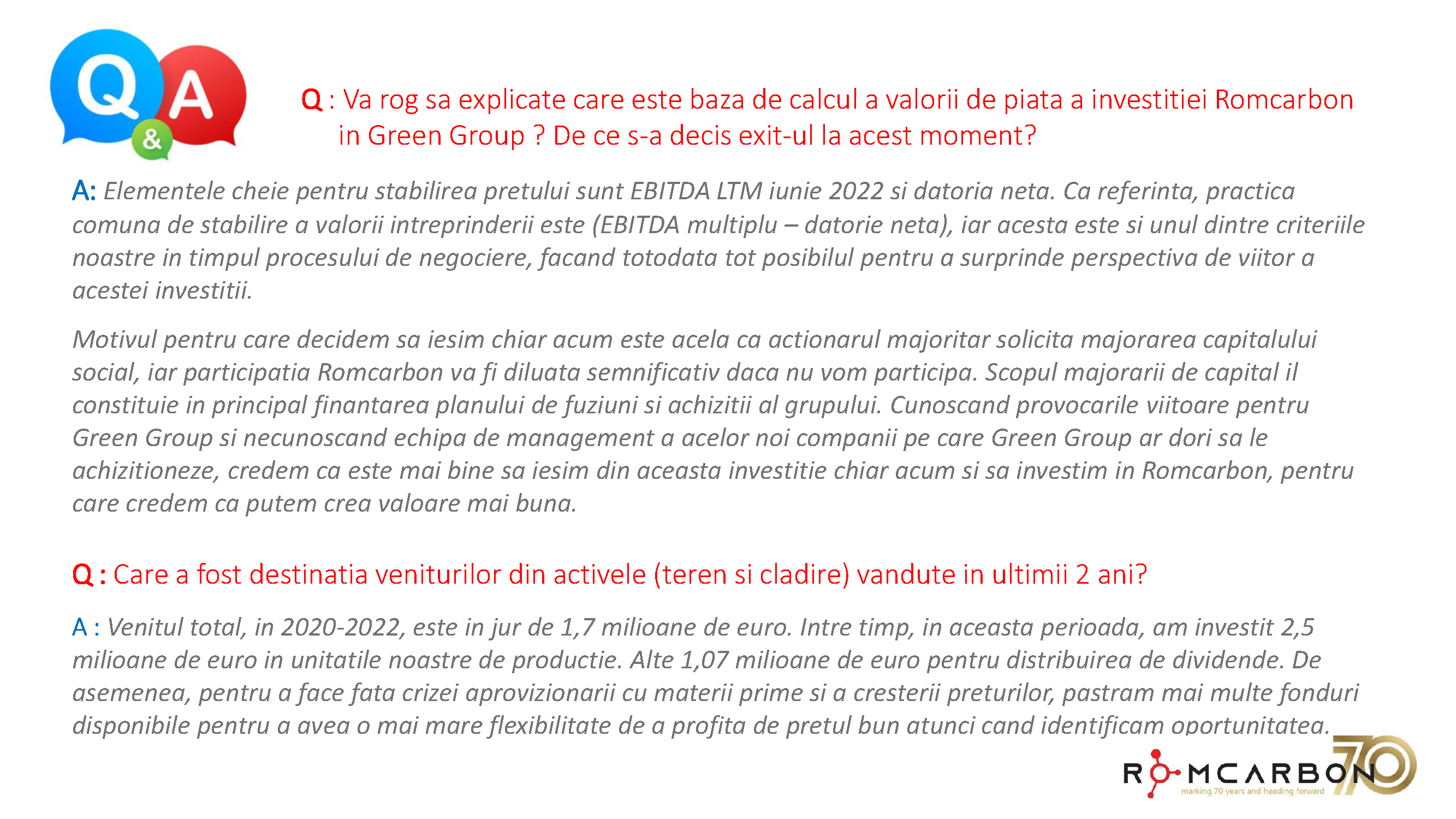 Prezentare oficiala -Teleconferință cu analiști, investitori și jurnaliști &ndash; 18 noiembrie 2022