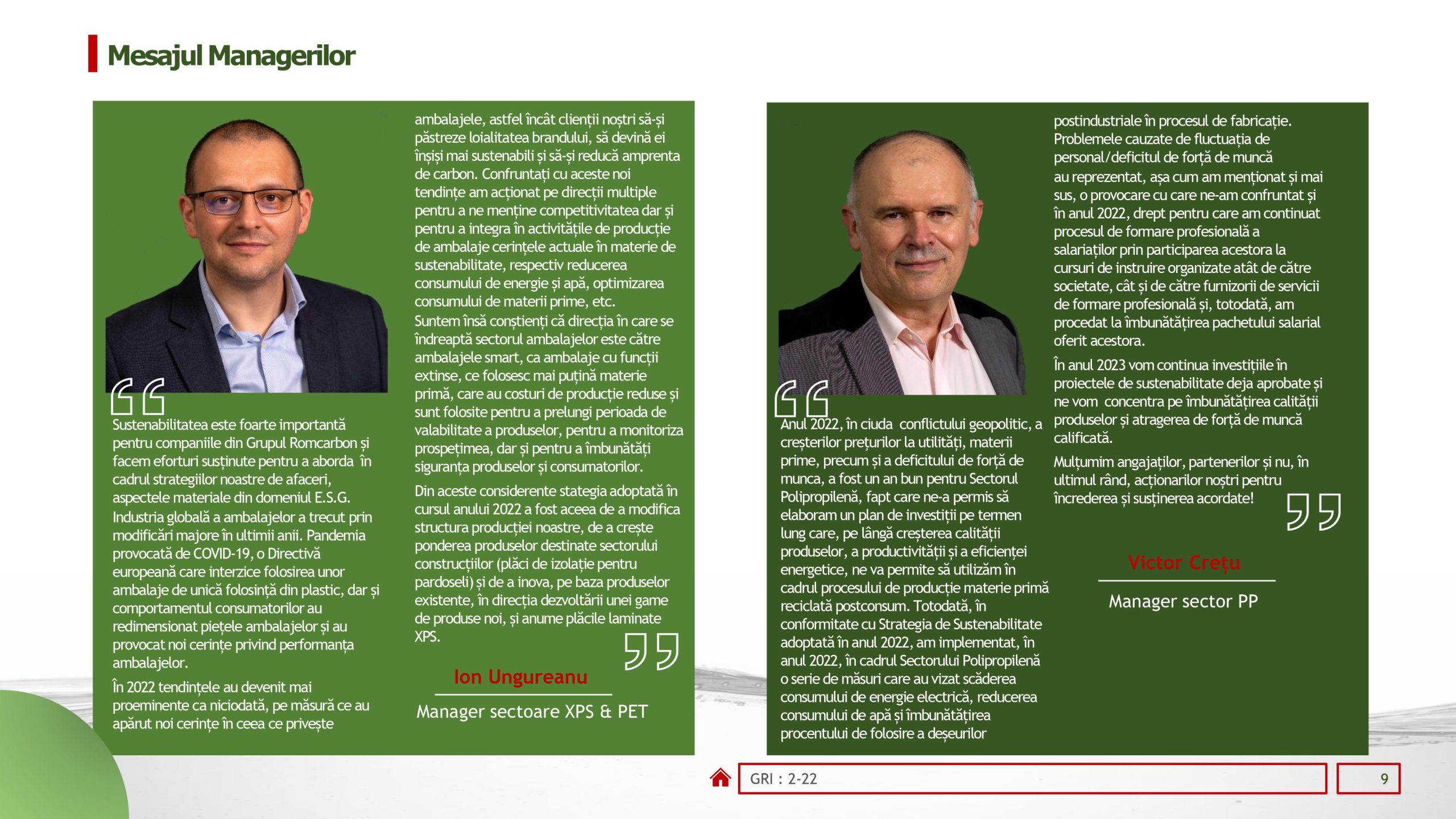 Rapoarte de sustenabilitate 2022