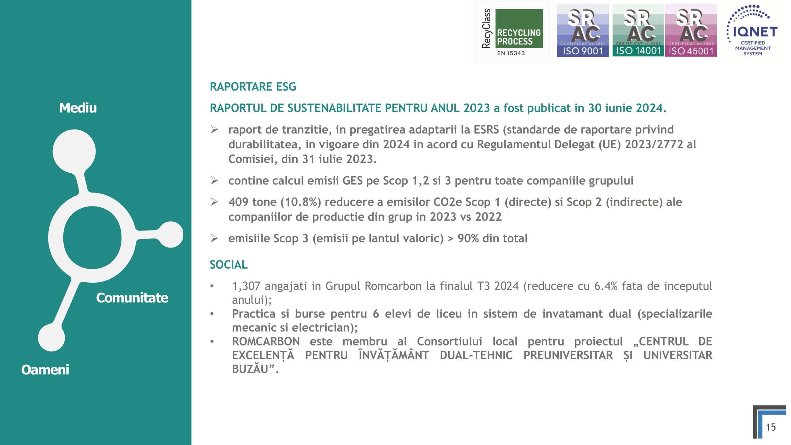 Prezentare oficiala -Teleconferință cu analiști, investitori și jurnaliști &ndash; 20 noiembrie 2024